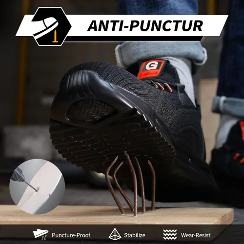 Vista 3 de GLANOUDUN Zapatos de punta de acero para hombre, zapatos de trabajo ligeros para hombres, zapatos de trabajo negros con punta de acero, zapatos