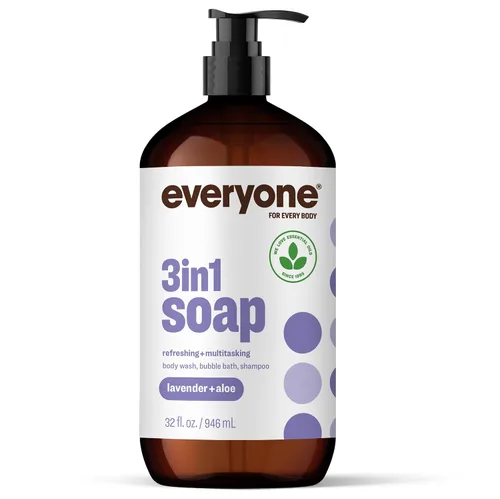 Vista 2 de Everyone Jabón 3 en 1, gel de baño, baño de burbujas, champú, 32 onzas (paquete de 1), lavanda y aloe, hecho con aceites esenciales para hombres