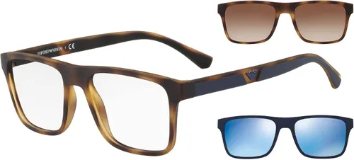 Vista 8 de Emporio Armani Mens EA4115 Rectangular Eyewear Frames With Two Interchangeable Sun Clip-ons Habana mate/transparente/marrón claro/gris oscuro