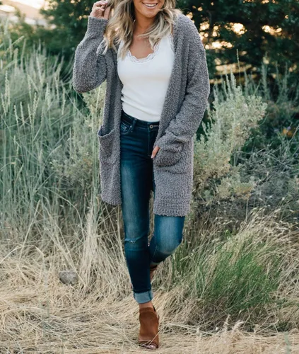 Vista 9 de ZESICA Women's 2024 Fall Casual Long Sleeve Open Front Soft Chunky Knit Sweater Cardigan Outerwear