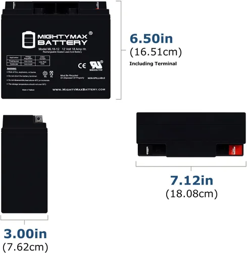 Vista 2 de Mighty Max Battery Batería de repuesto SLA de 12V 18AH para Ritar RT12180