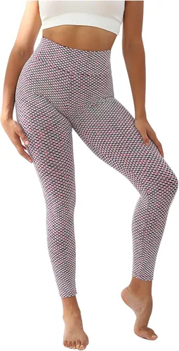 Vista 2 de FZYLQY Pantalones de yoga de cintura alta para mujer leggings de entrenamiento con textura de cintura alta leggings de yoga estampados pantalones