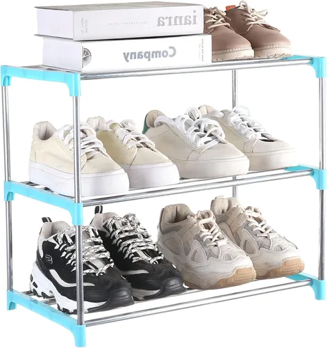 Vista 13 de Zapatero pequeño, organizador de estantes de zapatos estrechos apilables para entrada, puerta y armario del dormitorio (3 niveles, negro)