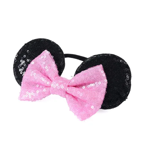 Vista 4 de Diadema de orejas de ratón con lazo de lentejuelas, banda elástica suave para el pelo, diadema de fiesta para bebés, niñas recién nacidas, niños