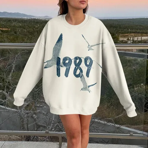 Vista 2 de Tops de otoño para mujer Sudadera de manga larga con cuello redondo 1989 Traje de otoño e invierno