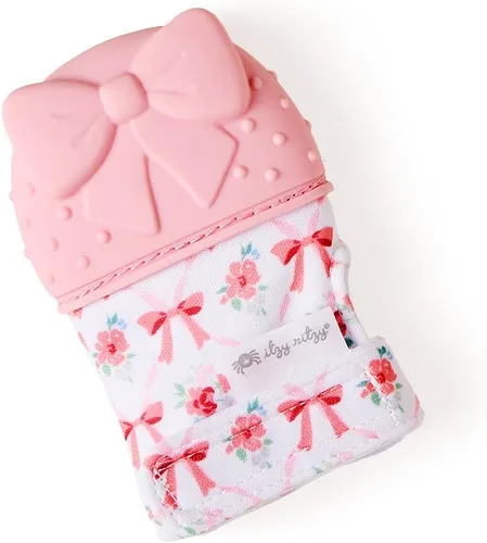 Vista 8 de Itzy Ritzy Manopla de dentición de silicona, manopla calmante para dentición infantil con correa ajustable, sonido arrugado y silicona texturizada