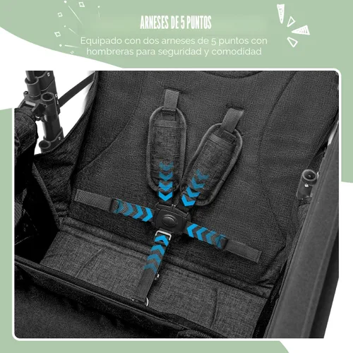 Vista 8 de Rovique Cochecito para 2 niños, carriola, vagón premium para niños Negro
