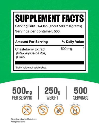 Vista 2 de BulkSupplements Extracto de Chasteberry en polvo – Chasteberry procedente de Vitex Berry, suplemento de hierbas – vegano y sin gluten, 500 mg