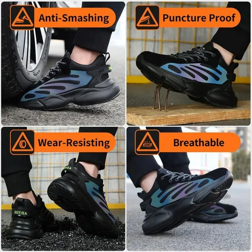 Vista 7 de BAIYIJIA Steel Toe Shoes for Men No Slip Work Shoes Construction Industrial Work Tennis Shoes Safety Shoes Lightweight Steel Toe Sneakers for Men
