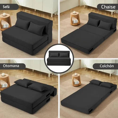 Vista 5 de SUYOLS Sofá Cama Plegable con Almohadas - Silla Convertible Sofá de Piso y Colchón para Dormir, Sleeper de Espuma Viscoelástica Plegable para Sala