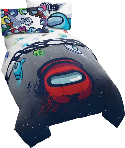 Vista 15 de Jay franco Juego de ropa de cama Queen de 5 piezas de Monster Jam Tracks incluye edredón y sábanas con Grave Digger y Megalodon de microfibra suave