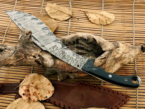 Vista 6 de HUNTEX - Cuchillo Kukri táctico zombi exclusivo de Damasco legendario Cuchillo Kukri táctico zombi de alta calidad 20 pulgadas de largo