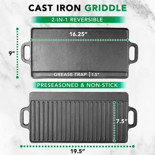 Vista 3 de ProSource Griddle de la parrilla de hierro fundido de doble quemador profesional de servicio pesado profesional, negro