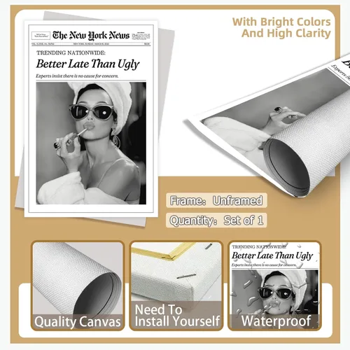 Vista 7 de FBKDVC Funky Girl - Póster estético de preppy, lienzo moderno en blanco y negro, arte de pared, póster de periódico para mujeres, impresión