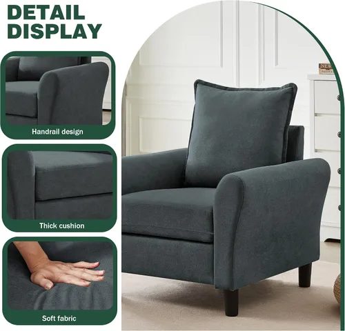 Vista 5 de Juego de sofá seccional convertible de 79", sofá moderno pequeño en forma de L de lino con otomana reversible y silla de acento, sofás de 3 asientos