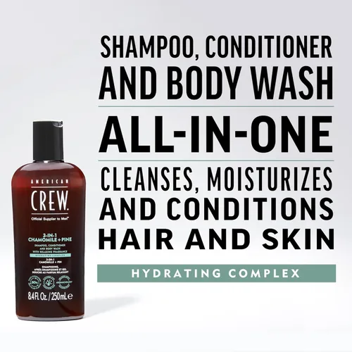 Vista 2 de AMERICAN CREW Manzanilla y pino 3 en 1, champú, acondicionador y gel de baño para hombres, regalo de cuidado del cabello para él, fragancia calmante