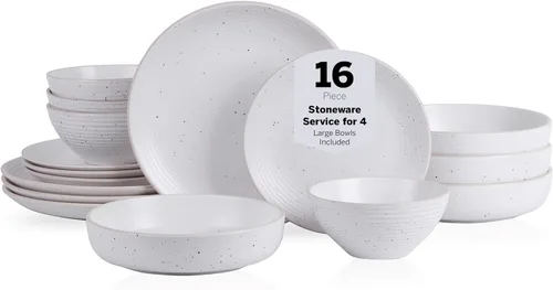 Vista 12 de Stone Lain Lauren - Vajilla moderna de cerámica de 16 piezas en color beige, juego de platos y tazones redondos, juego de vajilla para 4 personas