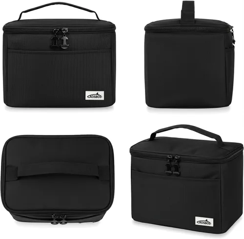 Vista 2 de Aosbos - Lonchera térmica negra para mujeres y hombres, pequeña bolsa térmica Se adapta a 6 latas de soda, 100% a prueba de fugas, diseño térmico