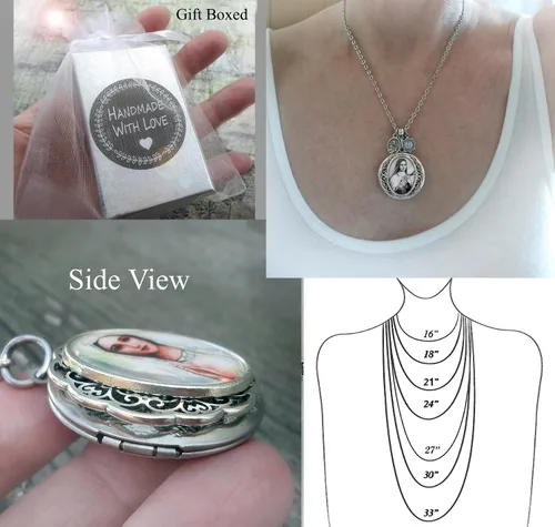 Vista 5 de St. Lucia of Fatima Locket Necklace, Patron Saint Catholic Jewelry, Confirmation Gift