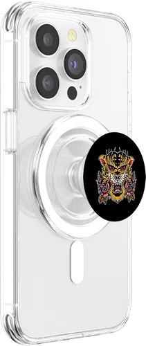 Vista 3 de Tatuaje tradicional de flor de tigre flash de la vieja escuela PopSockets entintados MagSafe PopGrip para iPhone