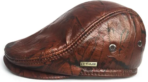 Vista 2 de LETHMIK Sombrero Plano de taxista en Piel Auténtica clásico Newsboy Cap Ivy de conducir
