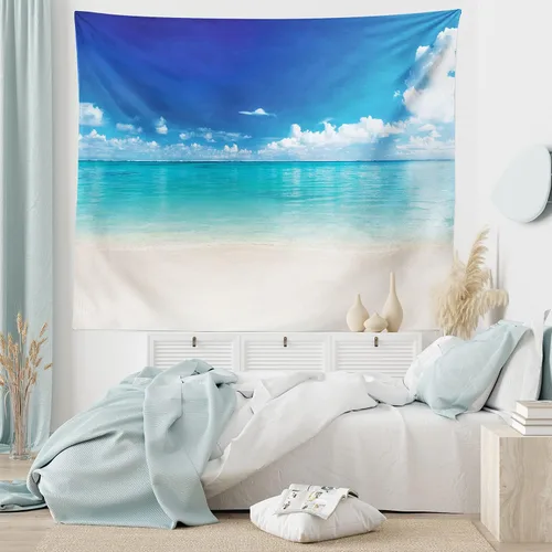 Vista 5 de Lunarable Tapiz oceánico, playa de arena costera natural y costa caribeña vista del paraíso celestial, decoración de tela para colgar en la pared
