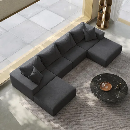 Vista 10 de Sofá modular de gran tamaño de 162 pulgadas, moderno sofá modular tapizado en forma de L de felpilla con 6 almohadas, combinación gratuita de sofá