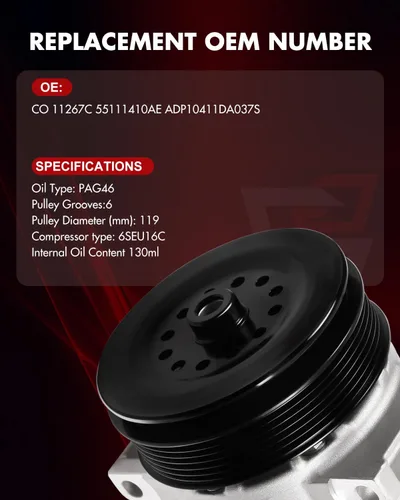 Vista 5 de Compresor de CA CO 11267C para Dodge Journey 2009-2020, Avenger 2008-2014, para Chrysler 200 2011-2014, Sebring 2007-2010 2.4L Bomba de compresor