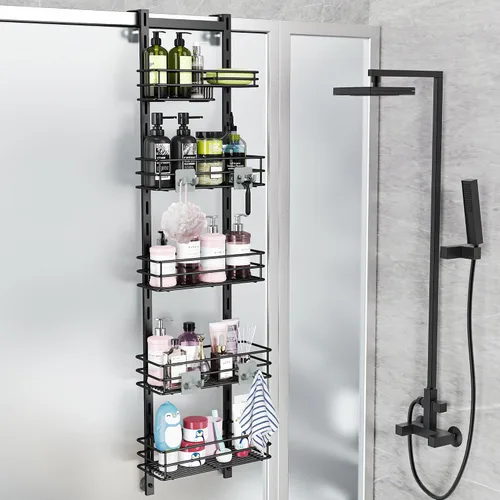 Vista 19 de Orimade Organizador de Ducha Sobre la Puerta Ajustable de 3 Niveles Negro, Estante Colgante para Baño a Prueba de Óxido con 4 Ganchos, Organizador