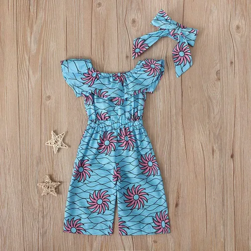 Vista 4 de Enterizo Dashiki con hombros descubiertos y diadema para niñas africanas de 18 meses (azul, 3-6 meses), Azul