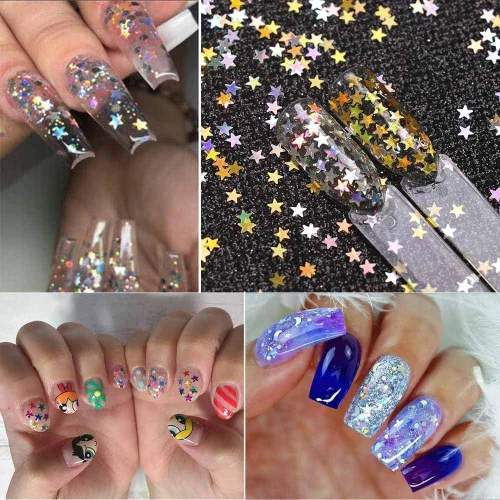 Vista 3 de EBANKU Star Glitter Confetti, 24 cajas de lentejuelas holográficas 3D láser arte de uñas escamas coloridas uñas purpurina manicura calcomanías