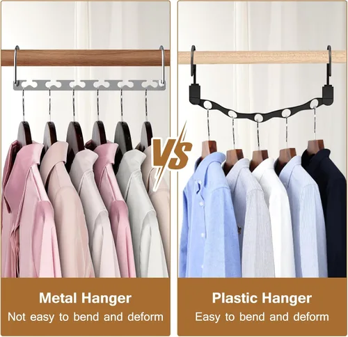 Vista 5 de Perchas de ahorro de espacio para ropa, paquete de 6 perchas de metal resistentes, organizador de armario, colgador mágico en cascada, organizadores