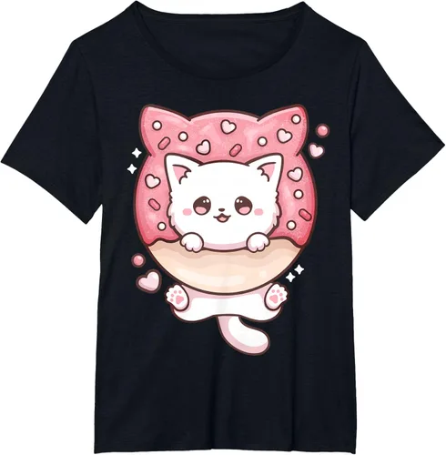 Vista 72 de Camiseta Kawaii Cat Donut Anime Lover Otaku, Negro