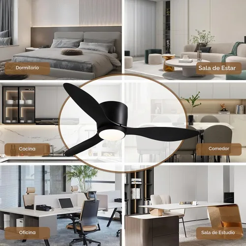 Vista 9 de Ventiladores de techo con luces, ventilador de techo de perfil bajo de 42 pulgadas con control de pared y control remoto, regulable, ventilador