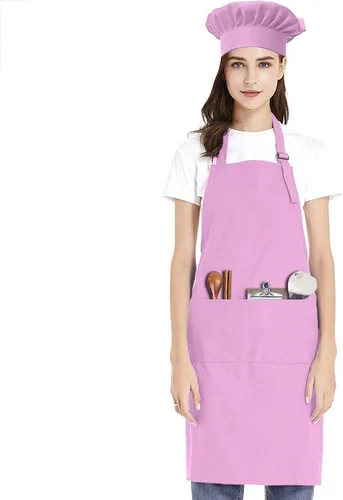 Vista 11 de TopTie Juego de delantal ajustable de lona de algodón y sombrero de chef para hombres y mujeres