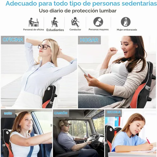 Vista 7 de Almohada de apoyo lumbar para silla de oficina, respaldo de espuma viscoelástica para silla, asiento de automóvil, silla de computadora, sillón