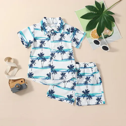 Vista 2 de fhutpw Ropa para bebé y niño pequeño 2T 3T 4T 5T Verano Niños Conjunto de camisa de manga corta con botones y pantalones cortos