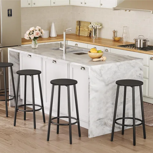 Vista 4 de HOOBRO Taburetes de bar, juego de 2 sillas de bar, taburetes altos redondos para cocina con reposapiés, taburetes de barra de desayuno, marco