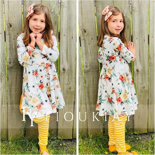 Vista 3 de Conjunto de ropa de otoño para niñas pequeñas, túnicas altas, leggings, ropa boutique
