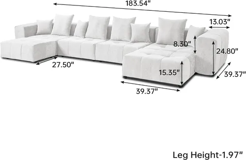 Vista 2 de JACH Sofás seccionales modulares en forma de U de 183.5 pulgadas, sofá moderno de 4 plazas con otomanas chaise, sofás seccionales modernos de Blanco