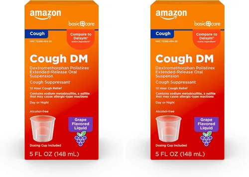 Vista 10 de Amazon Basic Care Jarabe DM para la tos de 12 horas, dextrometorfano de liberación prolongada, medicamento líquido con sabor a uva, 5 onzas líquidas
