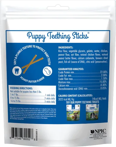 Vista 2 de N-Bone Palitos de dentición para cachorros, sabor a mantequilla de maní, bolsa de 3.74 onzas