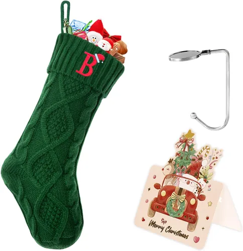 Vista 88 de Calcetines de Navidad con inicial A, 20 pulgadas, con iniciales bordadas para la familia, calcetín navideño tejido personalizado con monograma