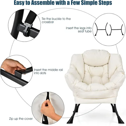 Vista 5 de Giantex Silla moderna perezosa, silla de salón contemporánea de tela de poliéster con marco de acero, silla individual tapizada con reposabrazos