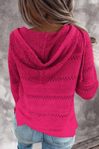 Vista 2 de FEKOAFE - Suéter de punto para mujer, diseño moderno a rayas de colores, con cuello en V y capucha