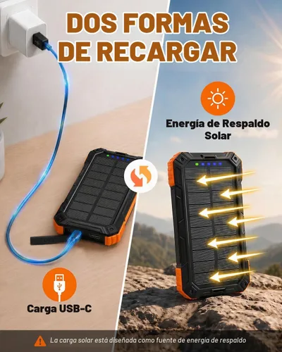 Vista 7 de Cargador solar Banco de energía - 49800mAh QC3.0 Cargador portátil de carga Ámbar