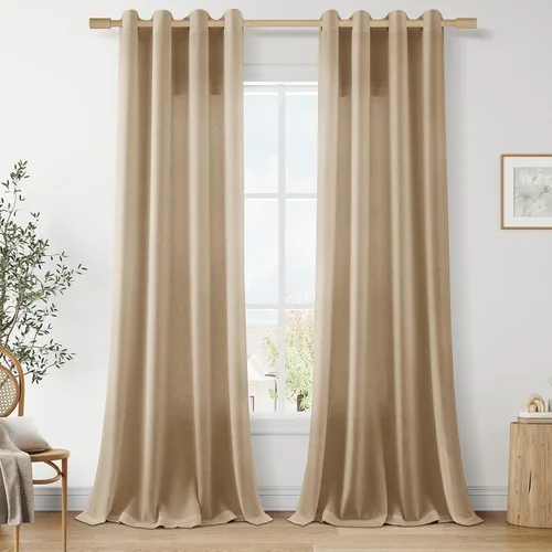 Vista 34 de Cortinas de lino negro para dormitorio y sala de estar de 84 pulgadas de largo, juego de 2 paneles, para habitación de niños, filtro de luz