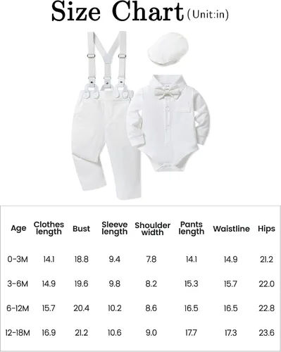 Vista 5 de WESIDOM Ropa de bebé niño 0-18M recién nacido traje de caballero, camisa+pajarita+boina+pantalón con tirantes Conjunto de ropa para bebé niño