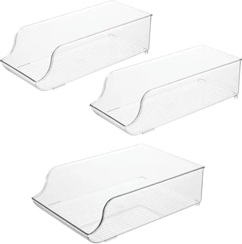 Vista 9 de iDesign Dispensador de latas de soda y organizador de botellas de agua para refrigerador, juego de 3, transparente, fabricado en Estados Unidos