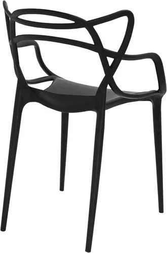 Vista 7 de Mid-Century - Silla de comedor con curva de plástico moldeado (juego de 2), color negro